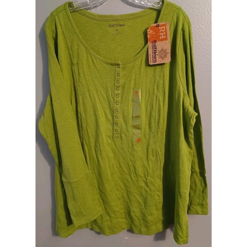 Ruff Hewn Womens Plus Size 3XL Green 1/4 Button Up Henley Top NWT