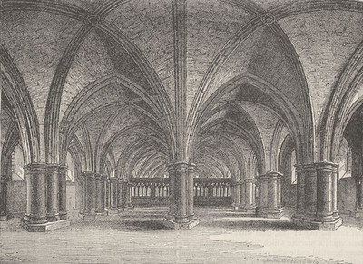 ST.PAUL'S. Glaubenskirche, Krypta des alten Paulus (nach Hollar) um 1880