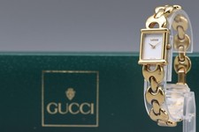 [Near MINT w/ Box] GUCCI 1800L Gold White Dial Quartz Ladies Watch Japan Works