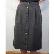 Orvis Women Size 12 Gray Herringbone Button Front Midi Skirt Made USA Classic