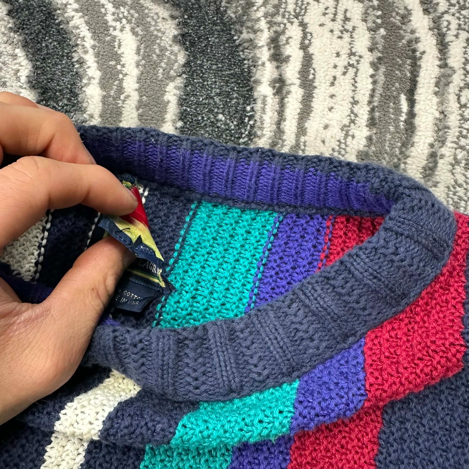 Vintage Chaps Ralph Lauren 90's Striped Crew Neck Knit Multi XL Pullover Jumper image 3