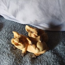 Vintage Pig Family Brothers Sisters Figurines Baby Piglets 4" Long Sitting Resin