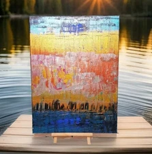 Original Abstract Gold Metallic Turquoise Painting Canvas 18x24