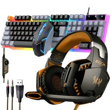 RGB PC Gaming Keyboard Mouse  Headset Set LED Gamer Bundle Mechanical Kits 4IN1