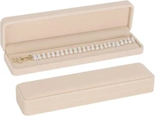 LETURE 2 Pieces Long Velvet Chain Necklace Gift Box Set, Bracelet Apricot 