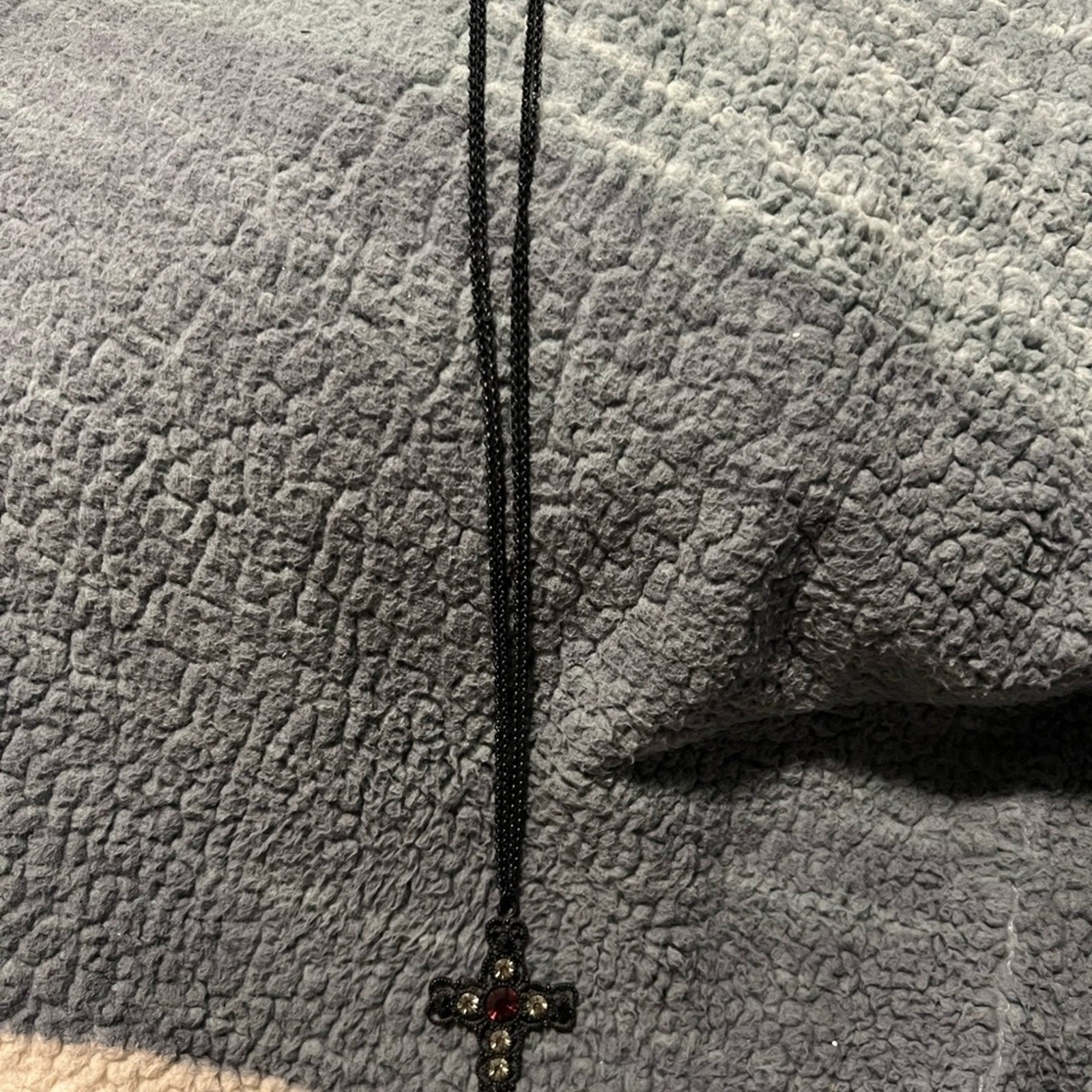 Black Cross Necklace Double Chain Gothic Style 16” Chain 2.5” Pendant