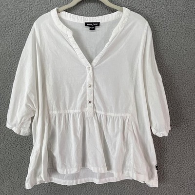 Nautica Jeans Tunic Blouse Women XL White  Linen Blend Peplum Boho Lagenlook Top