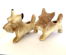 2 Vtg Scottish BROWN Terrier - mini Planter - Scotty Dog 4" PAIR SET