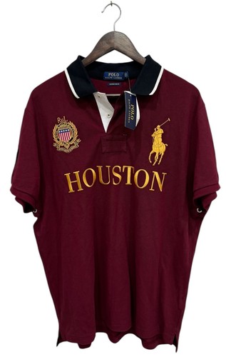 Polo Ralph Lauren Houston Rugby Poloshirt Herren XL Slim Fit Rot Big Pony 3 Wappen