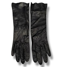 Long Length Vintage Women's 7.5 Black Leather Gloves Formal Attire Un-lined