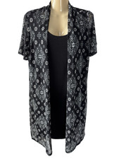  Stella & Julie Open Front Mesh Duster Cardigan Sheath Dress Set Black White 14W