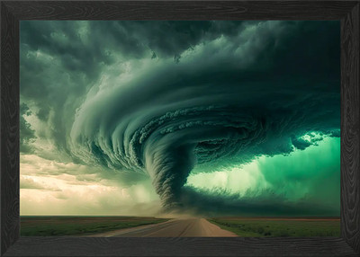 A large tornado green sky Framed Wall Art Poster Canvas Print Picture