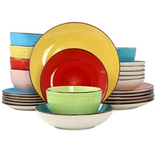 Elama Sebastian 24 Piece Double Bowl Stoneware Dinnerware Set in Assorted Color