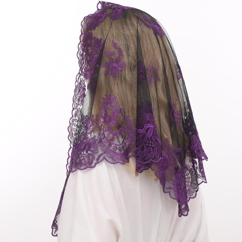 Velo Mantilla Hilo Púrpura Transpirable - Elegante Diseño Negro para Ceremonias - Imagen 8 de 8