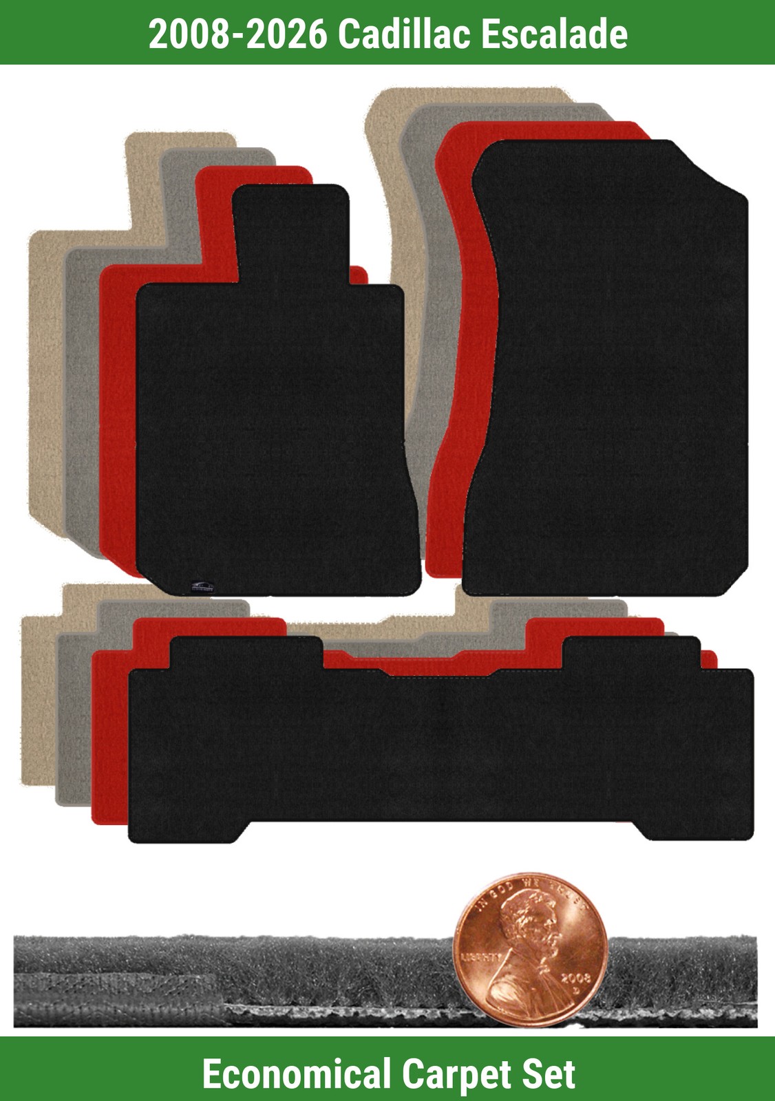 Custom Velourtex Carpet Mat Set for 2008-2026 Cadillac Escalade 3 pieces #4L9