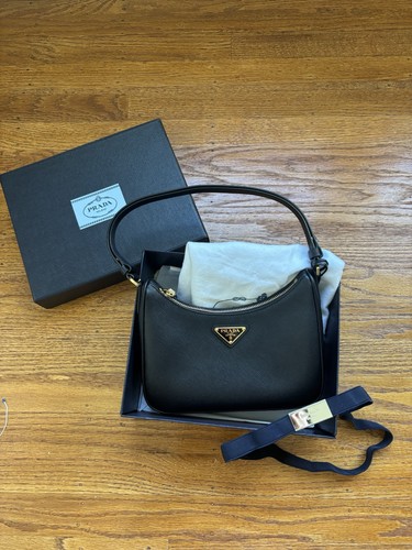 Prada Re-Edition Saffiano Leather Mini Bag in Black with Key Ring D-3