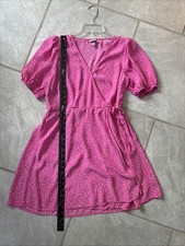 A. New Day Women  s Pink Polka Dot Faux Wrap Dress Sz Medium