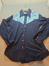 Career Club Made In USA Western Style W/ Blue Floral Pattern/Navy Blue Body Sz L