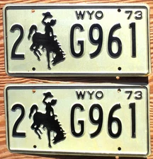 1973 Wyoming License Plate Number Tag Pair Plates