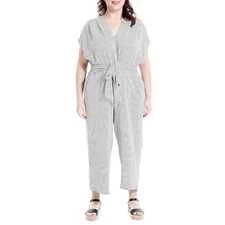 Max Studio Womens Jumpsuit Sz 2X Black Cream Tie Front Waist Short Sleeve NEW