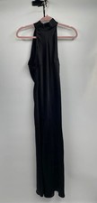 Steve Madden Womens Lara Halter Dress S Black Satin Maxi Tie Neck Formal
