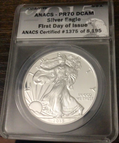 2015-W American Silver Eagle Coin First Day of Issue PR70 Deep Cameo ANACS  k