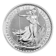 Britannia 2023 1 oz Silver Bullion Coin (QE II) in capsule