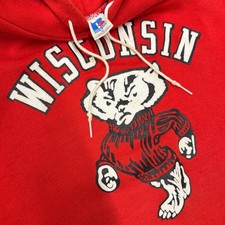 Vintage 90s Wisconsin Badgers Russell Athletic Hoodie Size XL Red NCAA USA