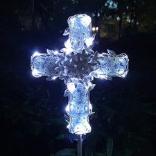 38" Solar Cross Garden Lights - Waterproof LED Flower Stake for Remembrance