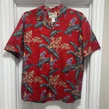 Paradise Found Hawaii Shirt Mens LG Red Magnum PI Parrot Short Sleeve Button-Up