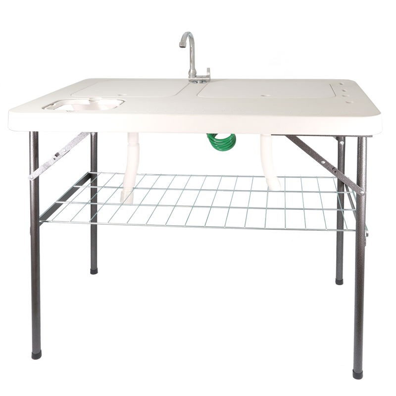 Klappbarer Filetiertisch, Camping Spüle mit 2 Spülbecken und Sprühdüse