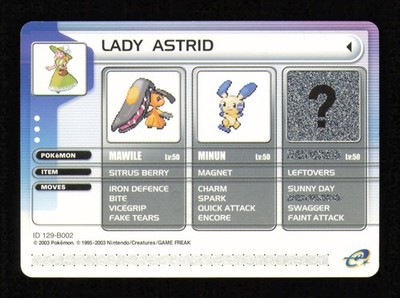 Lady Astrid Pokemon Battle E-Card 2003 Ruby/Sapphire GBA