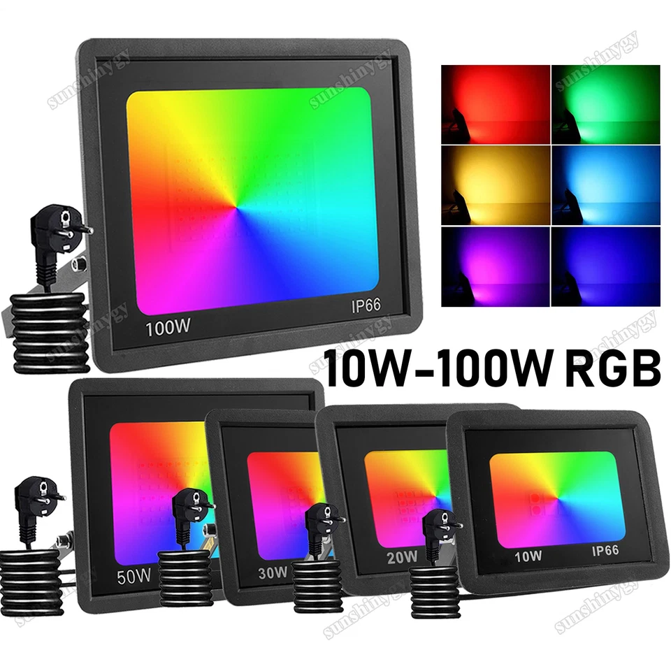 RGB LED Fluter Außen Strahler Dimmbar Flutlicht Scheinwerfer Gartenlampe 10-100W - Bild 2 von 4