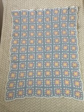 Hand Crocheted Baby Blanket 28 x 36 Vintage Dawn Orlon Yarn Pastel Colors