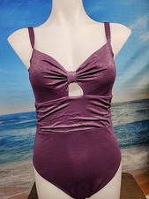 NWT Cupshe Womens One Piece Swimsuit Medium Purple Sparkly Silver Front Bow