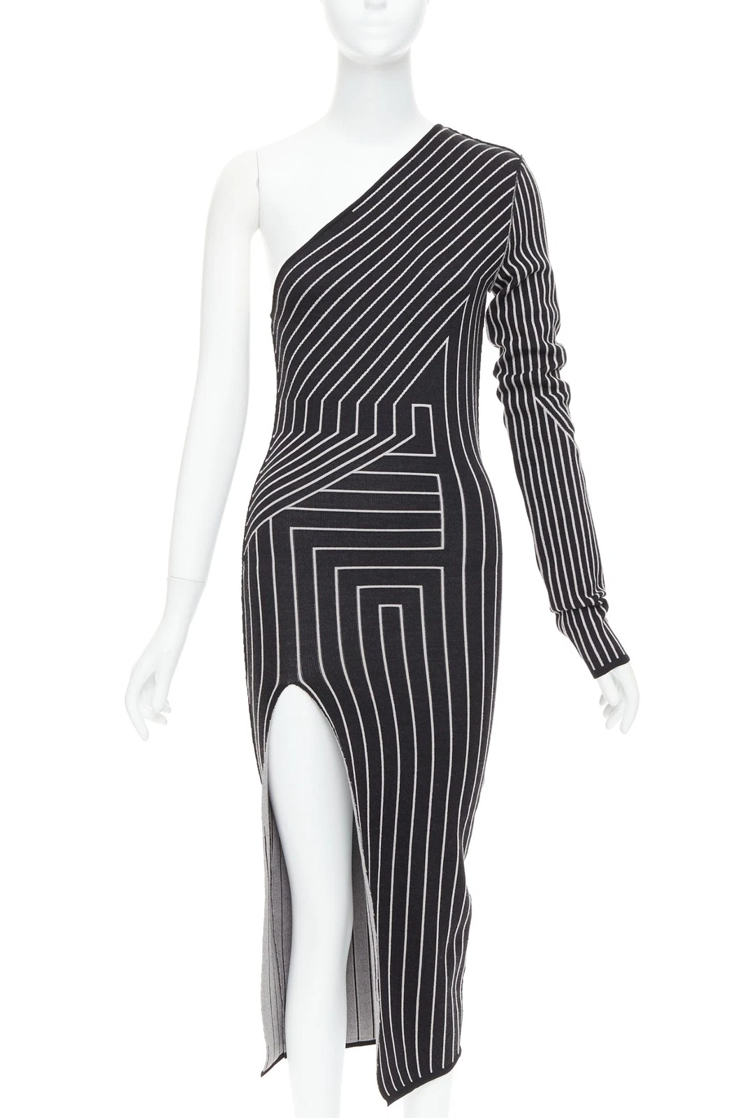 Abito RICK OWENS 2020 Ziggy linee grafiche geometriche spacco una spalla S Rosalia