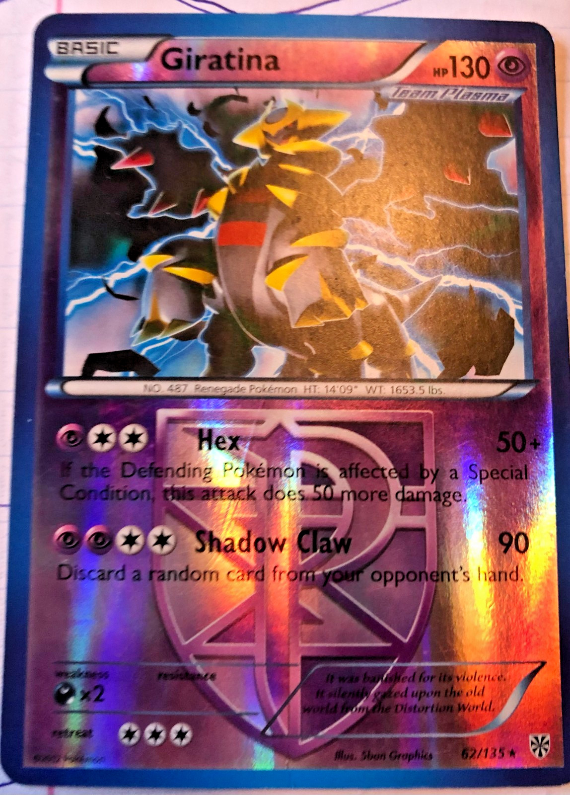 POKEMON 2012 GIRATINA (Team Plasma) 62/135 - PLASMA STORM - REVERSE HOLO NM/LP
