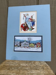 Lot Of 2 Vintage Norman Rockwell Santa Claus Woven Art F G Montabert Co RARE