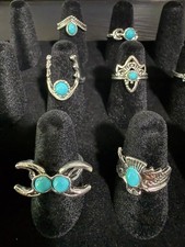 7 Vintage Südwestindianer Stil Kostüm Ringe mit blauen Steinen Größen 4-6,5 #3