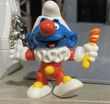 Vintage 1996 Smurfs Jester Smurf McDonald’s PVC Figure Peyo Red Nose Clown
