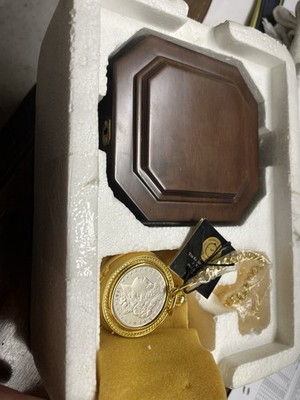 Franklin Mint 1921 Morgan Silver Dollar Collector's Pocket Watch and Chain