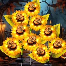 Halloween Decorations Outdoor, 3 Pack Solar Scary Skull Sunflowers warm white 