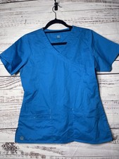 Maevn Blue With Yellow Accents Small Cotton Blend Scrub Top