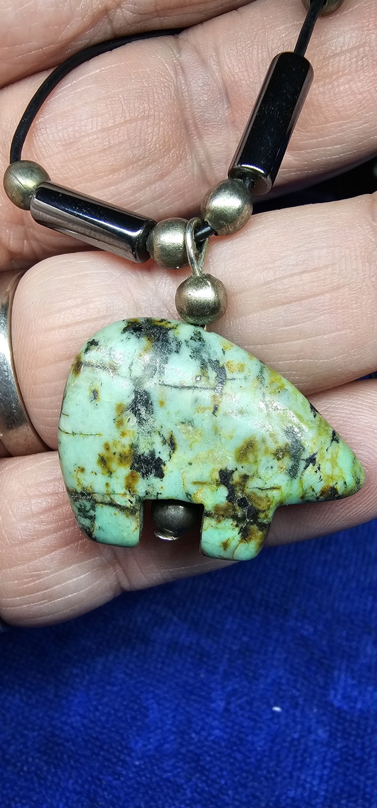 Genuine Turquoise Bear Fetish Necklace with Hand-Carved Tribal Pendant 15.5 Inch Drop