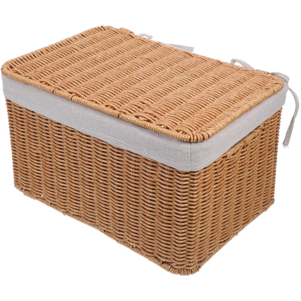 Magazine Rack Rattan Basket with Lid Decorative Storage Dirty Clothes Hamper - Image 1 of 4