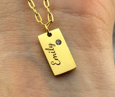 14k Gold Filled Rectangle Name Necklace, Engraved Jewelry, Gift for Her
