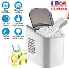 33Lbs/1.5L Portable Silver Bullet Ice Maker Machine Countertop Ice Scoop Basket
