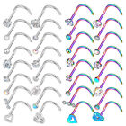 Bone Stud Screw Bar Cz Piercing 20G 32Pcs Nose Ring Studs Surgical Steel L Bend
