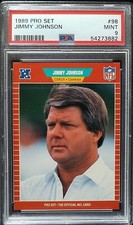 Jimmy Johnson 1989 Pro Set RC PSA 9 Rookie Card Cowboys HOF Coach #98. rookie card picture