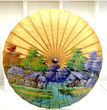 Beautiful Vintage Handmade Thailand Parasol Umbrella Village